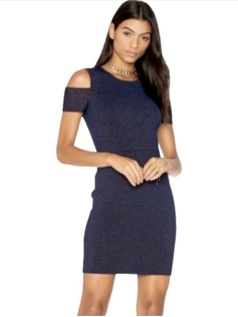 NWT $338 BCBG Max Azria Cold Shoulder Midnight Blue Mini Dress Size US Small